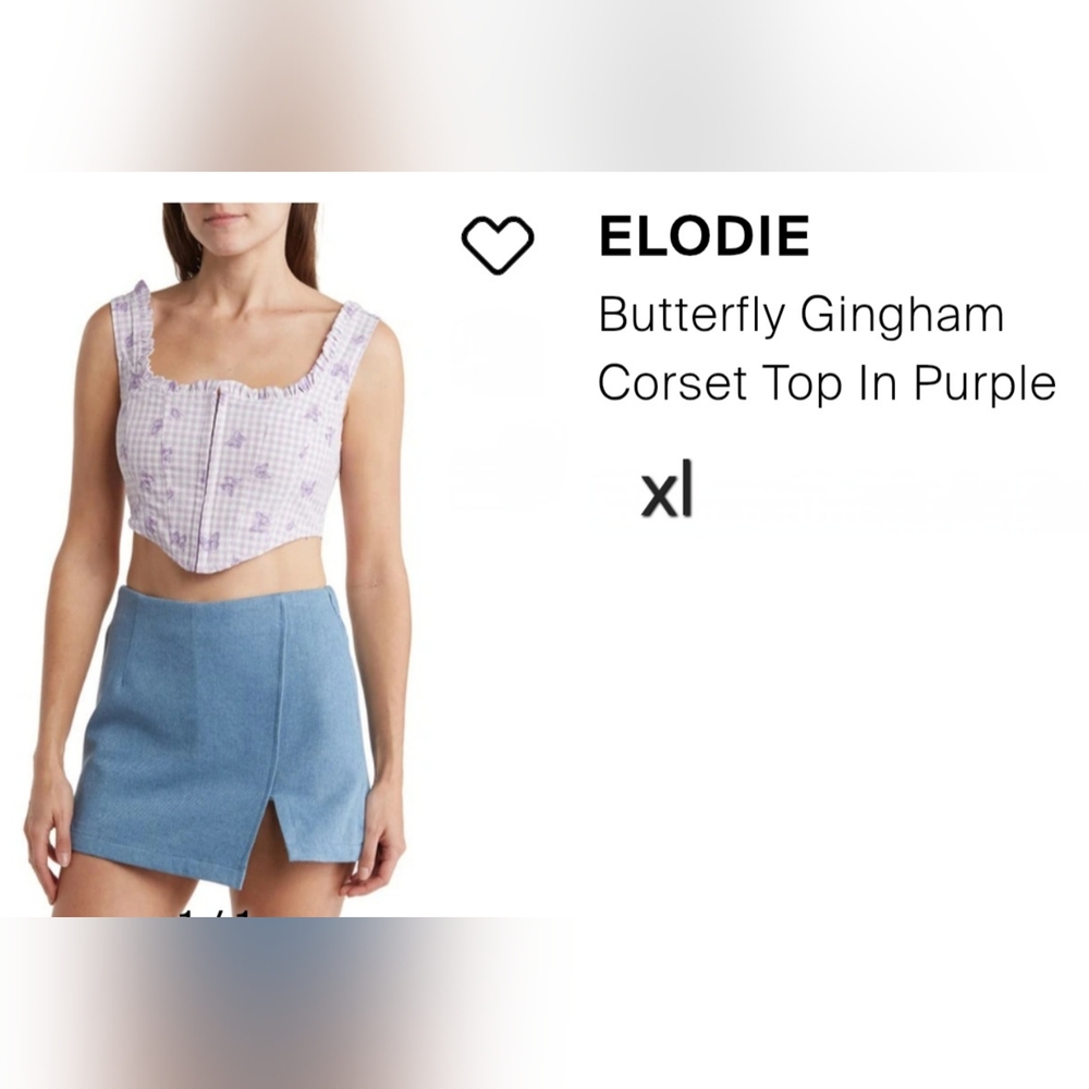 ELODIE Gingham Corset Cropped Top With Butterflis- Purple - XL - Picture 2 of 11